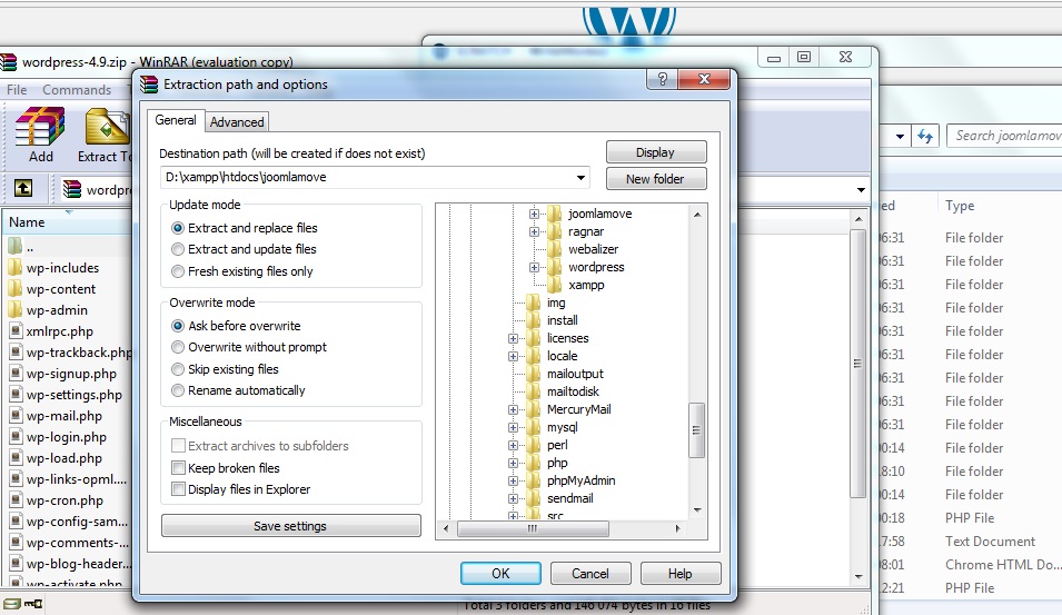 نصب وردپرس در فولدر تنظیمات توسعه لوکال، برای انتقال سایت از جوملا به وردپرس